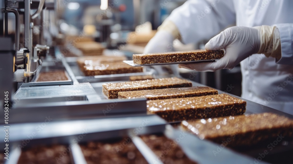 Production line of granola bars. Production line of granola bars.