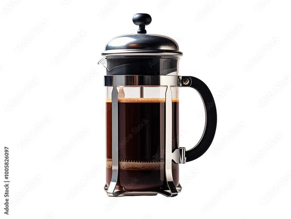 a french press with a brown liquid in it a french press with a brown liquid in it