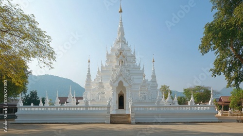 The grand white pagoda at Wat Phra That Phanom, a sacred temple near Korat. photo