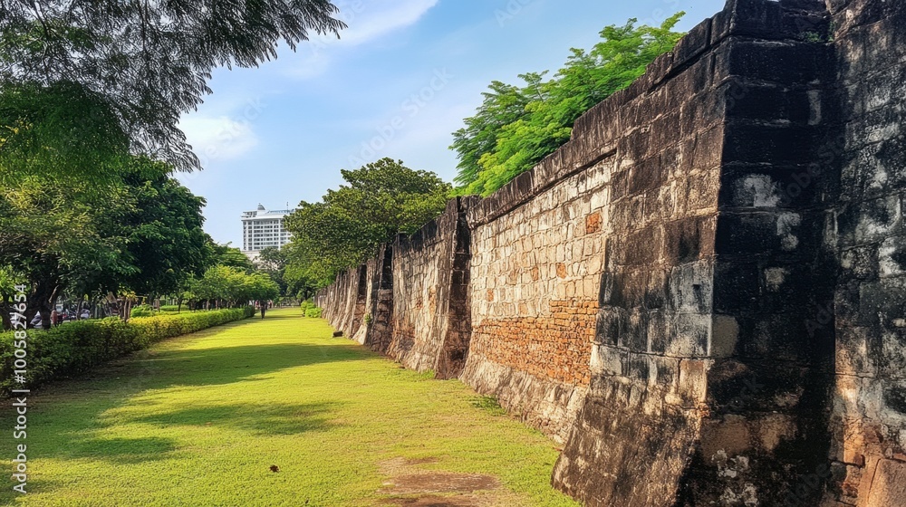 The historical fortifications at Korat Old City Wall, showcasing centuries-old architecture. The historical fortifications at Korat Old City Wall, showcasing centuries-old architecture.