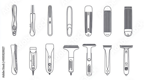 Wallpaper Mural A set of simple line drawings showing hair straighteners. These icons are perfect for representing hair care, beauty salons, and women's hair styling. Torontodigital.ca