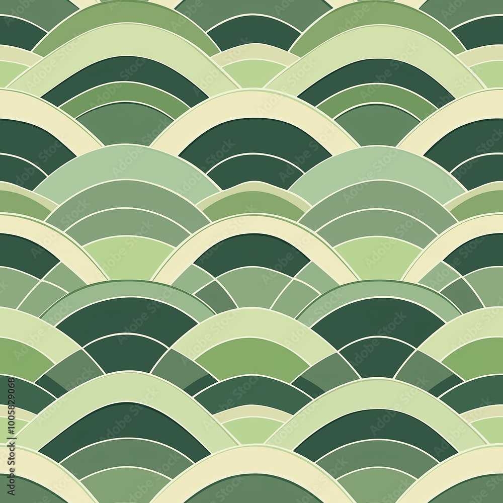 Seigaiha seamless pattern with overlapping geometric waves in shades of green Seigaiha seamless pattern with overlapping geometric waves in shades of green