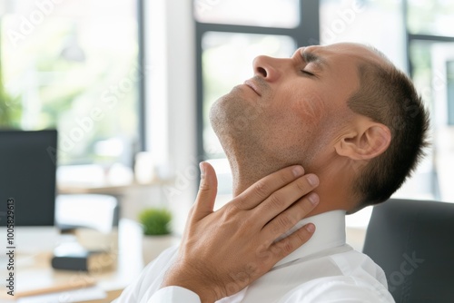 A woman gently touching her throat, symbolizing discomfort, pain, or checking for swelling.