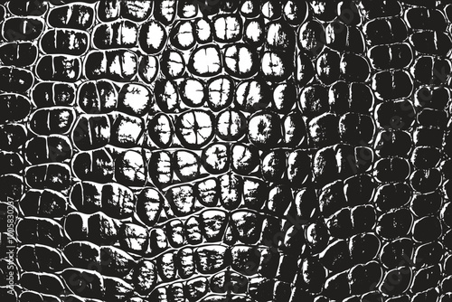 Seamless black and white crocodile skin pattern, ideal for fashion, textile, and decor.