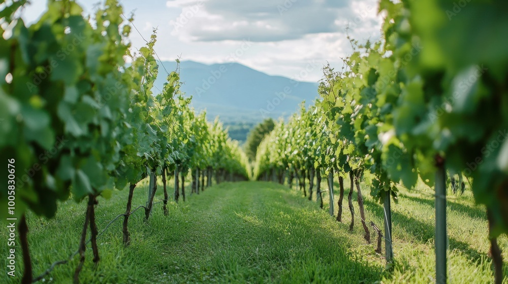 Naklejka premium The lush vineyards at GranMonte Vineyard and Winery, with scenic views of the surrounding mountains.