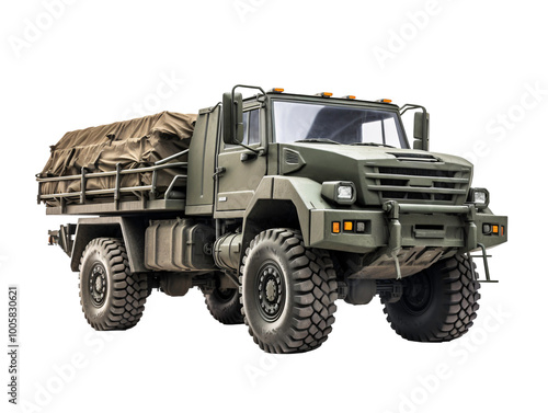 a military truck with a canvas on the back photo