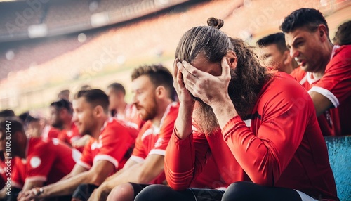 Sad football fan disappointed after their favorite team lost the match.