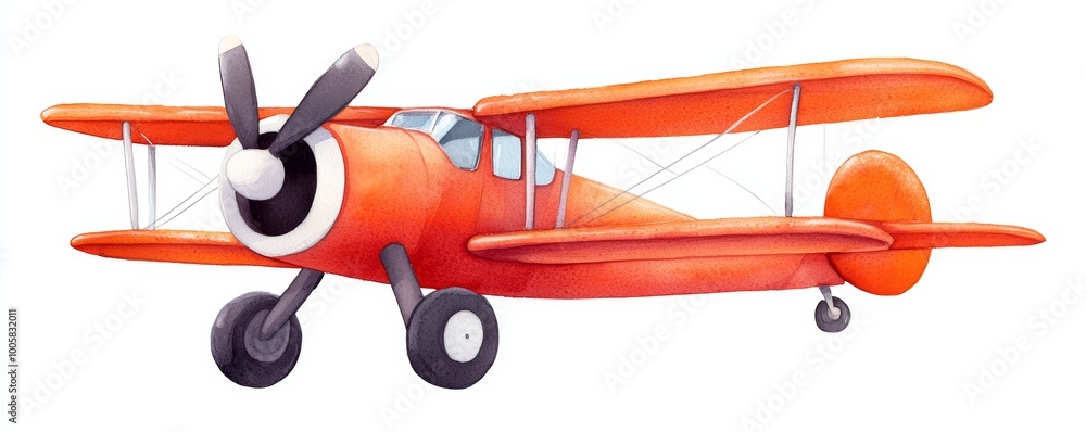 A cute and vibrant toy-like airplane with bold orange wings and engines, perfect for a childrens story or animated travel-themed concept. A cute and vibrant toy-like airplane with bold orange wings and engines, perfect for a childrens story or animated travel-themed concept.