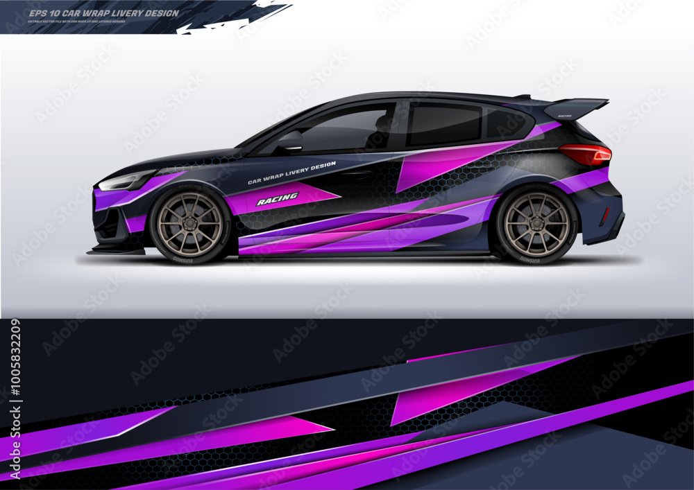 Racing Car branding mockup with racing wrap decal or livery design hatchback Racing Car branding mockup with racing wrap decal or livery design hatchback