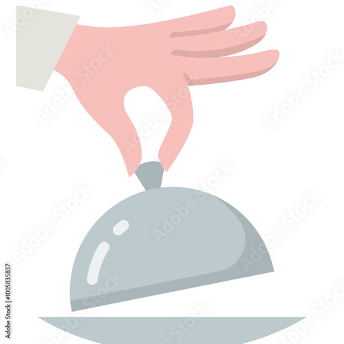 signature dish or house special consisting of serving cloche and chef's hand flat icon