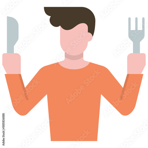 consumer man ready to eat or savor food flat icon
