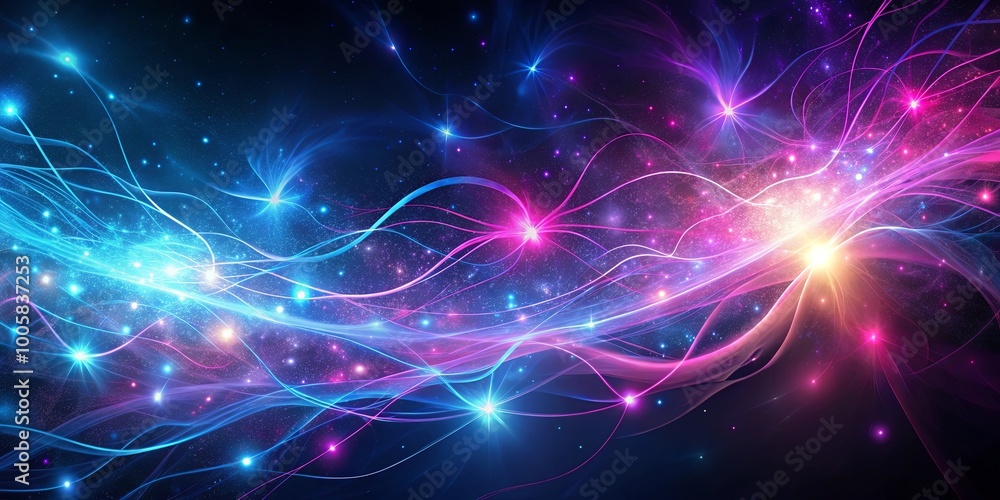 Fototapeta premium Cosmic Dance of Shimmering Lines and Glowing Stars