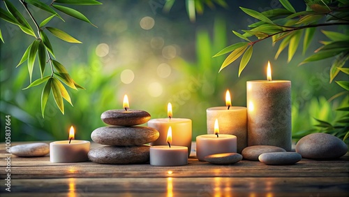 Peaceful Zen Atmosphere with Burning Candles and Stones