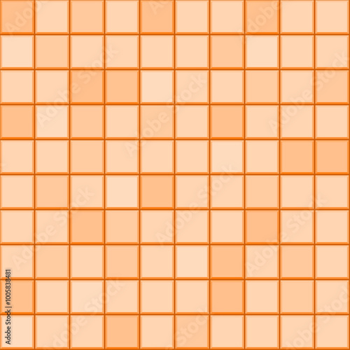 Orange ceramic square tiles seamless pattern. Home interior, swimming pool, bathroom and kitchen wall and floor texture. Vector glossy color mosaic wall background