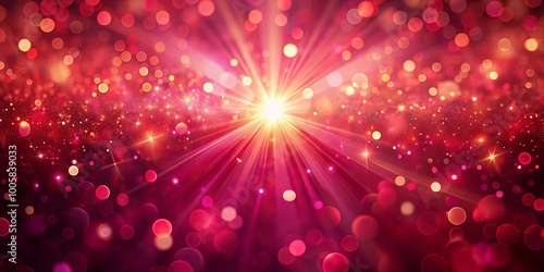 Sparkling Burst of Light Radiating Through a Red and Gold Glitter Field