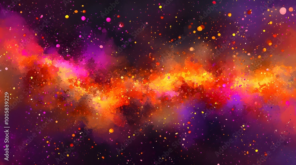 Fototapeta premium Abstract Watercolor Galaxy Background with Orange Pink and Yellow Colors
