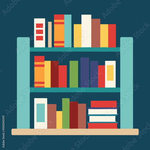 Charming Vector Design Featuring a Lush Bookshelf Loaded with Diverse Books and Enchanting Elements
