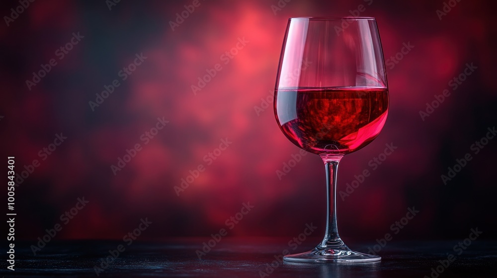Naklejka premium Glass of Red Wine with a Red Backdrop