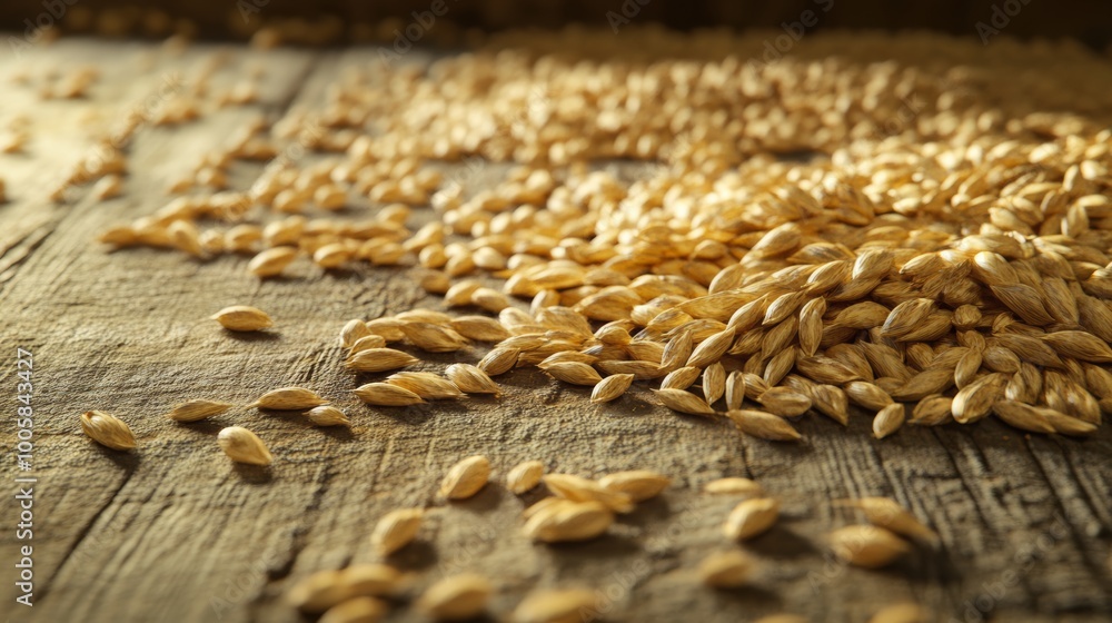Golden Barley Grain on Rustic Wooden Background. Golden Barley Grain on Rustic Wooden Background.
