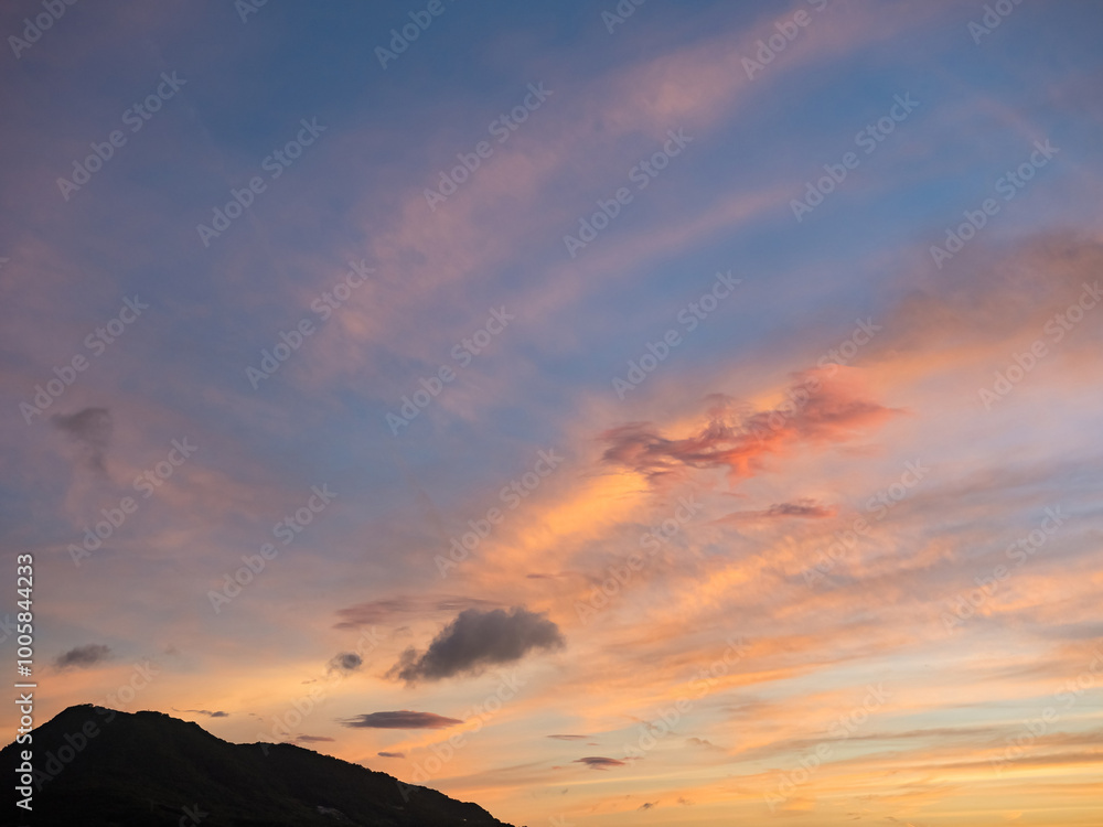 blue sky with clouds and sun, the sunset behind the clouds blue sky with clouds and sun, the sunset behind the clouds