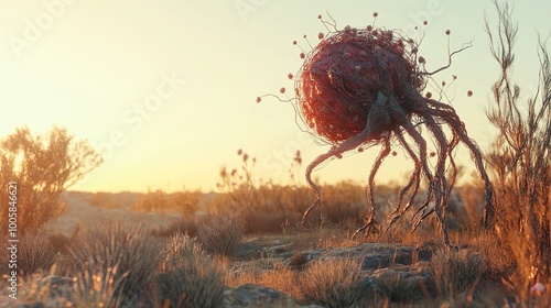 Surreal Desert Sunset with a Strange Plant photo