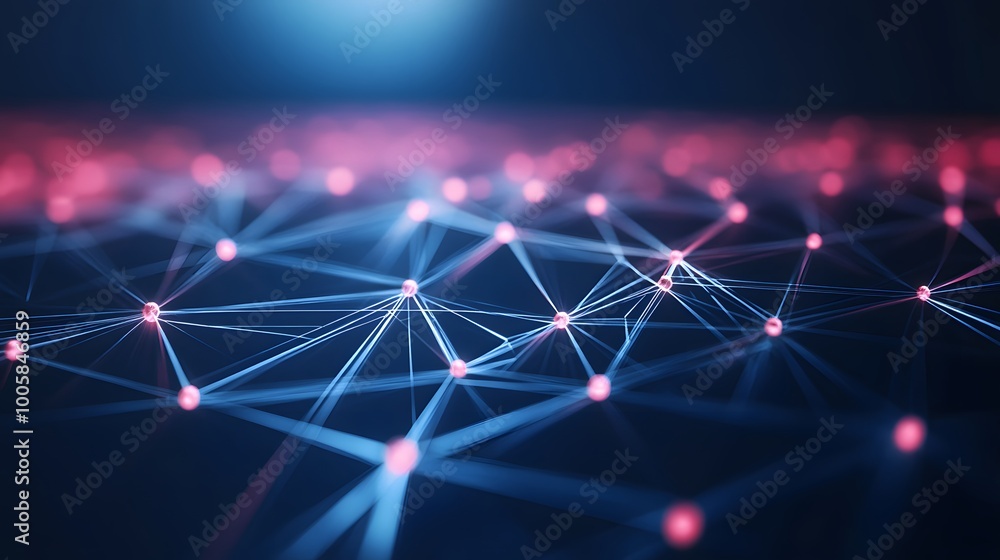 Abstract Network of Interconnected Nodes with Blue Lines and Pink Glowing Spheres Abstract Network of Interconnected Nodes with Blue Lines and Pink Glowing Spheres