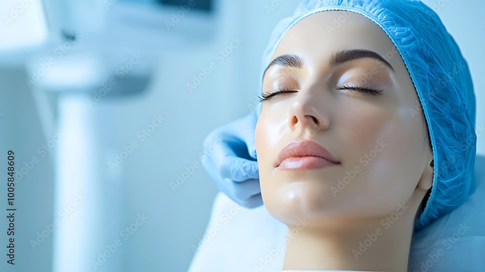 A patient getting a facial rejuvenation treatment in a high-end clinic A patient getting a facial rejuvenation treatment in a high-end clinic