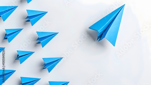 Creative Blue Paper Plane Symbolizing Business Strategy on a Clean White Background with Copy Space