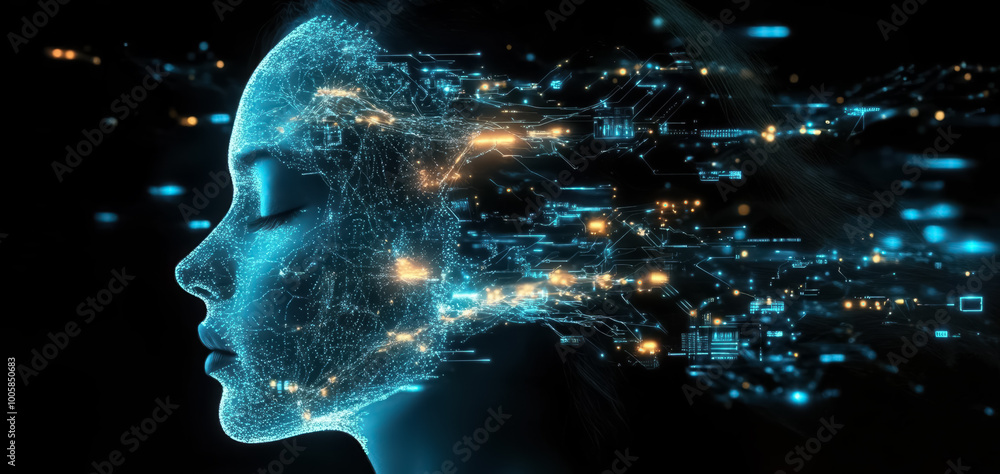 human head brain structure line connect of electronic circuits and components Technology human head brain structure line connect of electronic circuits and components Technology