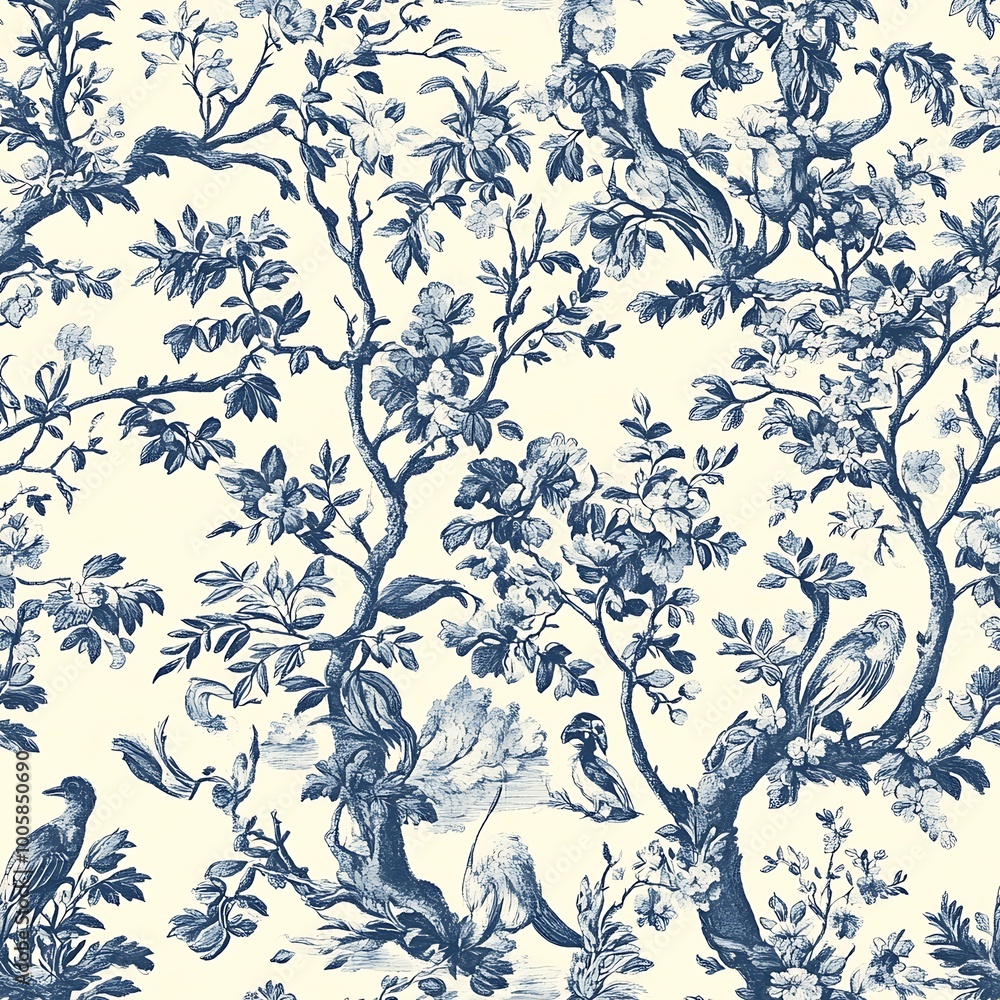 Classic Toile de Jouy Seamless Pattern Design Classic Toile de Jouy Seamless Pattern Design