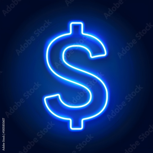 Striking Blue Neon Dollar Currency Icon Isolated on Elegant Black Background for Financial Themes