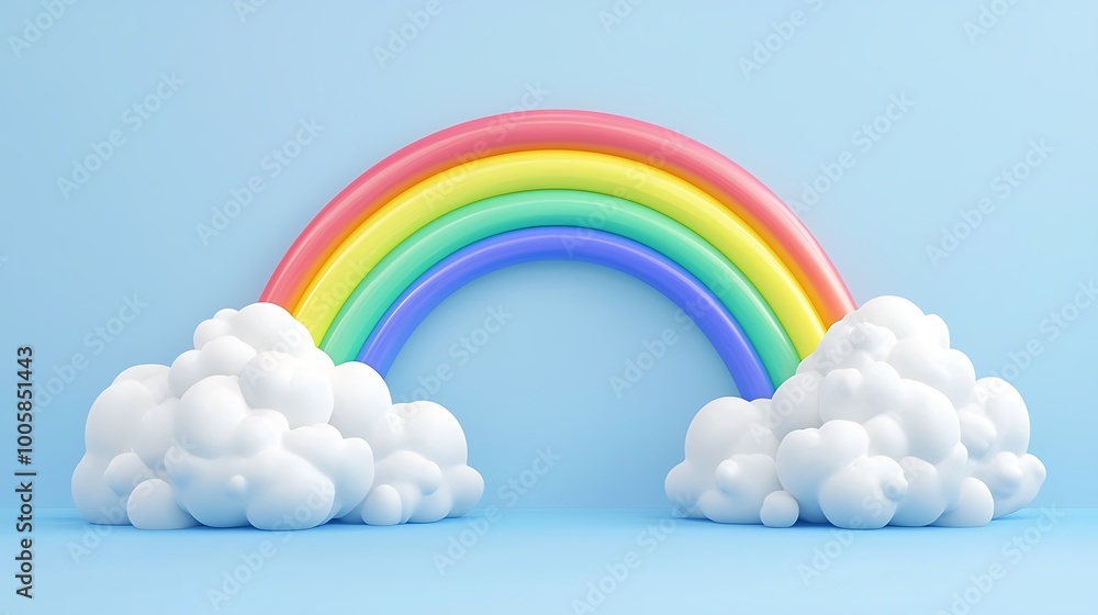 Rainbow and Clouds on Blue Background D Illustration Rainbow and Clouds on Blue Background D Illustration