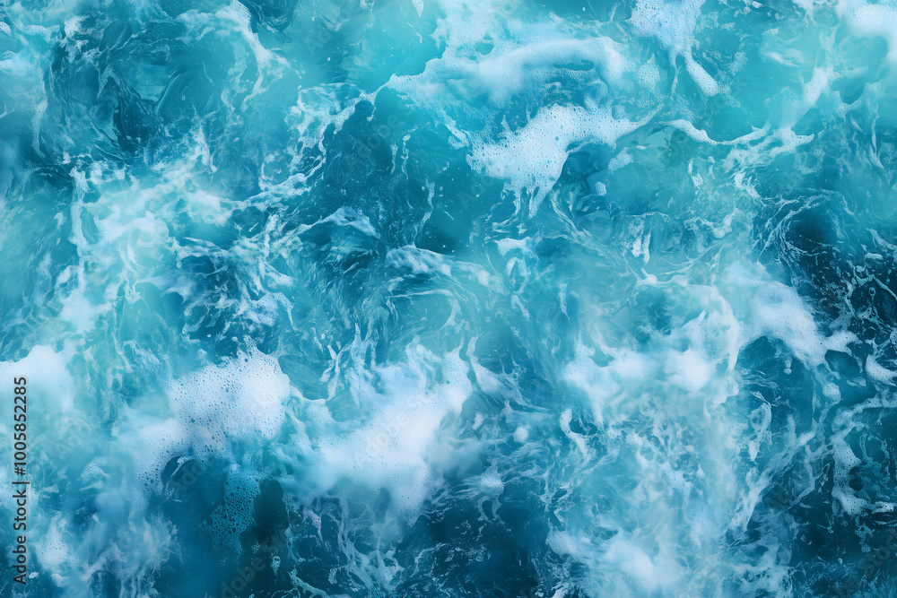 Pure blue turquoise water texture of the ocean sea with foam from and waves, Sea ocean water color background Pure blue turquoise water texture of the ocean sea with foam from and waves, Sea ocean water color background