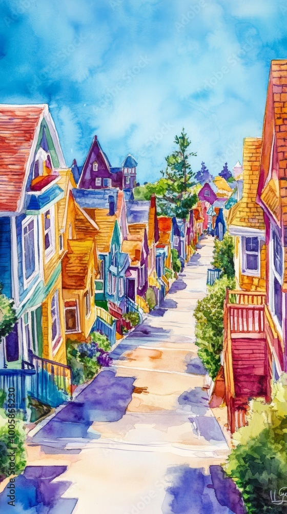 Fototapeta premium Colorful houses on a bright street under