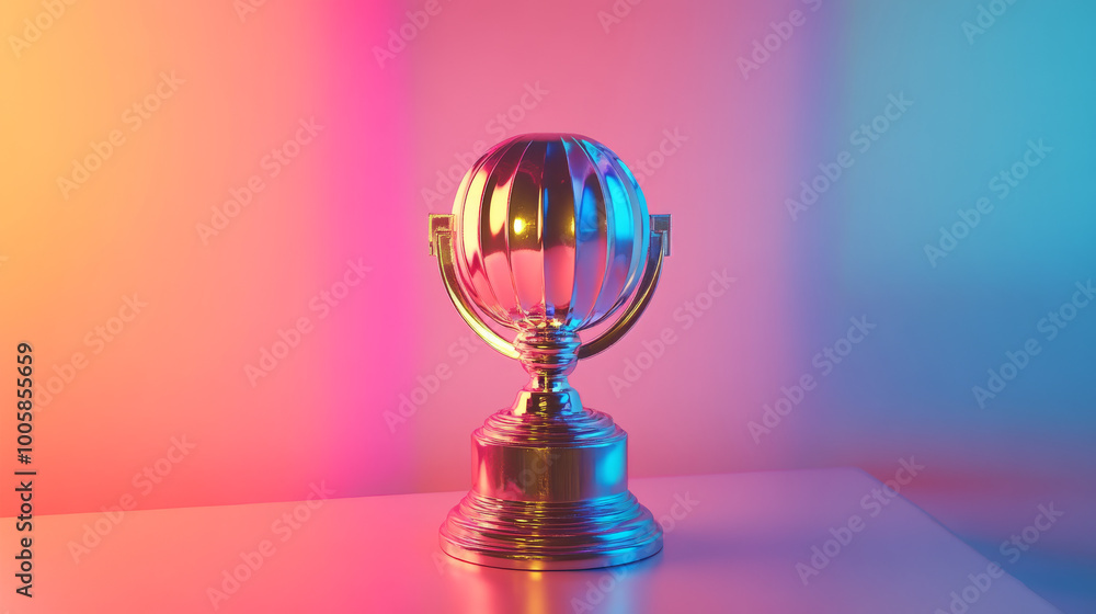 A shiny, 3D trophy against a colorful background. A shiny, 3D trophy against a colorful background.
