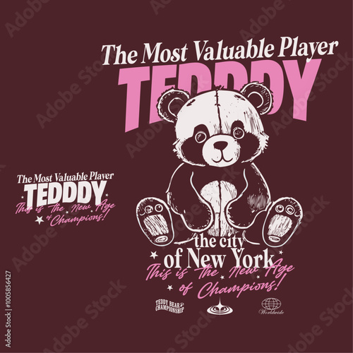 Cute teddy bear retro slogan design for graphic tees