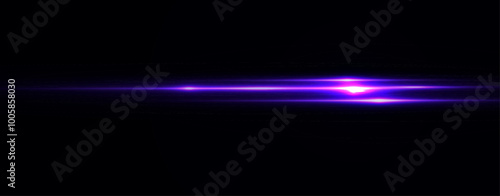 Light pink effect reflections, neon illumination in violet colors. Bright light lens. Police light effects, lines. Shiny stars, glowing sparks on a black background. Vector pink light effect