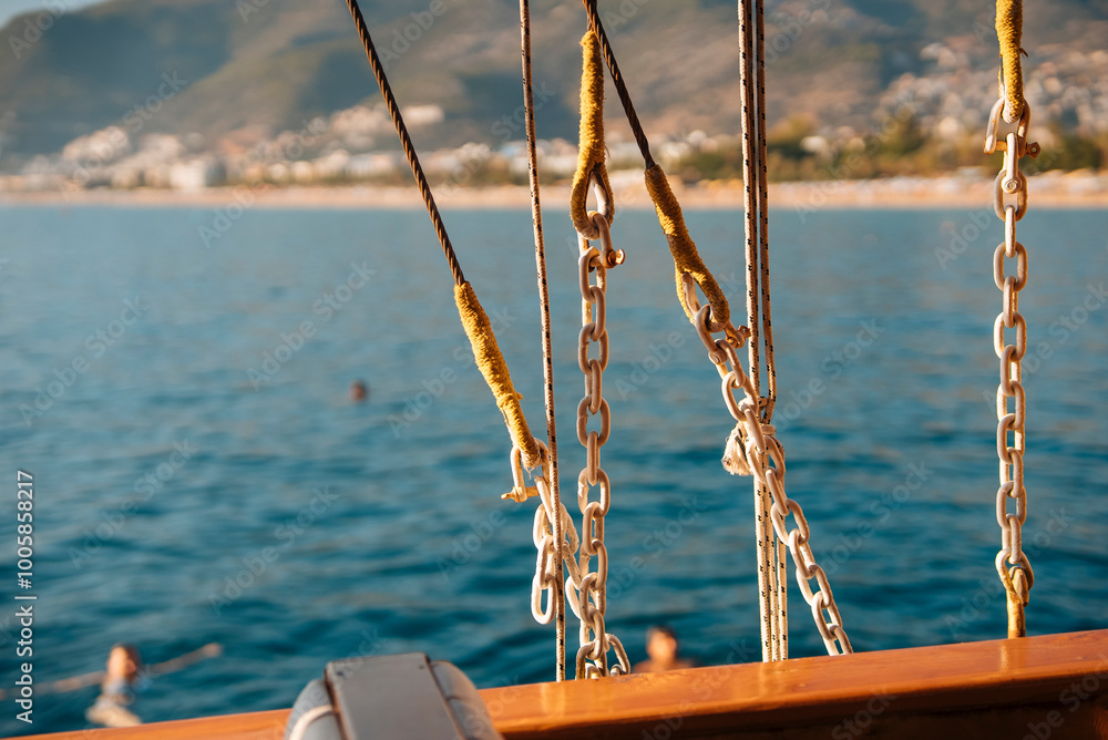 Fototapeta premium Embarking on an Unforgettable Sailing Adventure at Sea with Beautiful Scenic Coastline Views