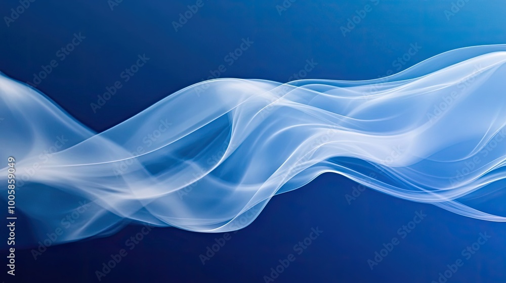 White smoke billowing in elegant curves against a deep blue background, creating an abstract, mysterious atmosphere. White smoke billowing in elegant curves against a deep blue background, creating an abstract, mysterious atmosphere.