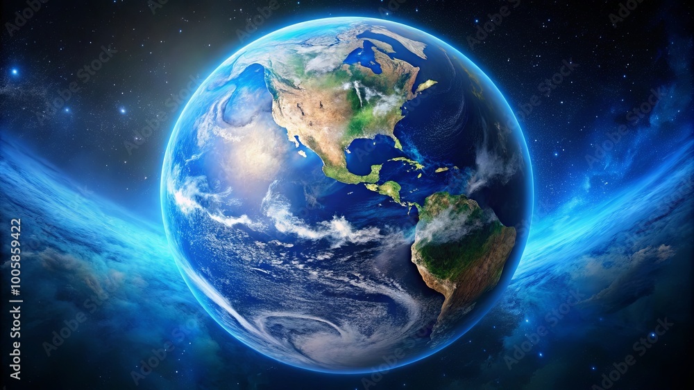 Fototapeta premium Celestial View of Earth, Adorned with a Halo of Stars