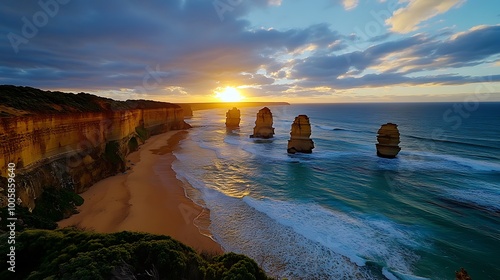 Stunning Sunset Over the Twelve Apostles Rock Formations in Australia