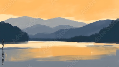 Wallpaper Mural Abstract Mountain Lake Sunset Landscape Painting Torontodigital.ca