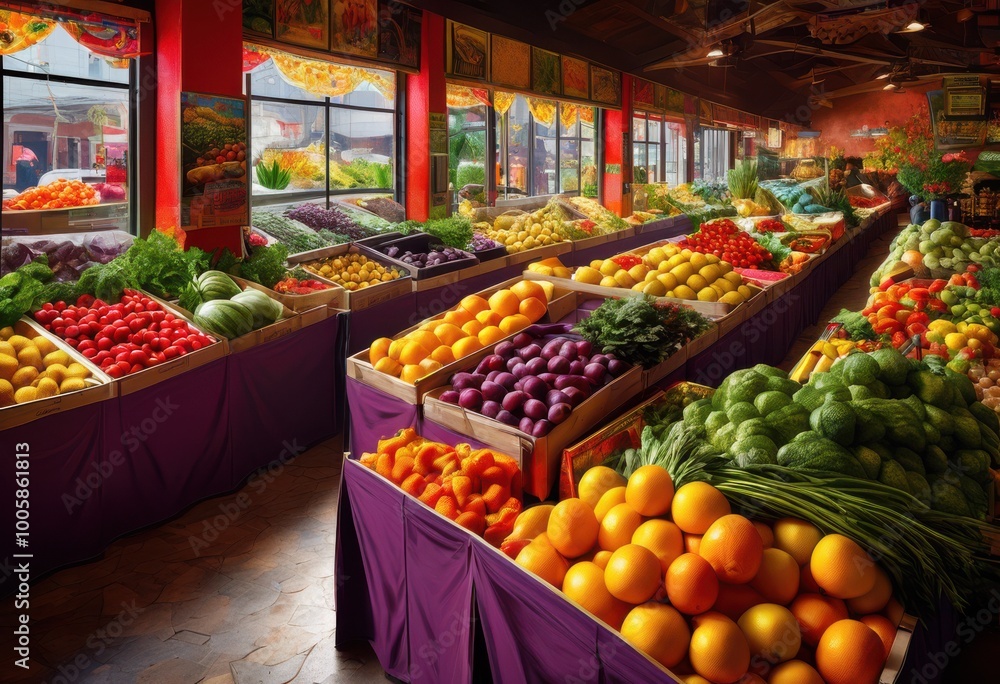 Fototapeta premium colorful assortment fresh fruits vegetables beautifully arranged neatly organized donation boxes, organic, produce, variety, nutritious, crunchy, vibrant