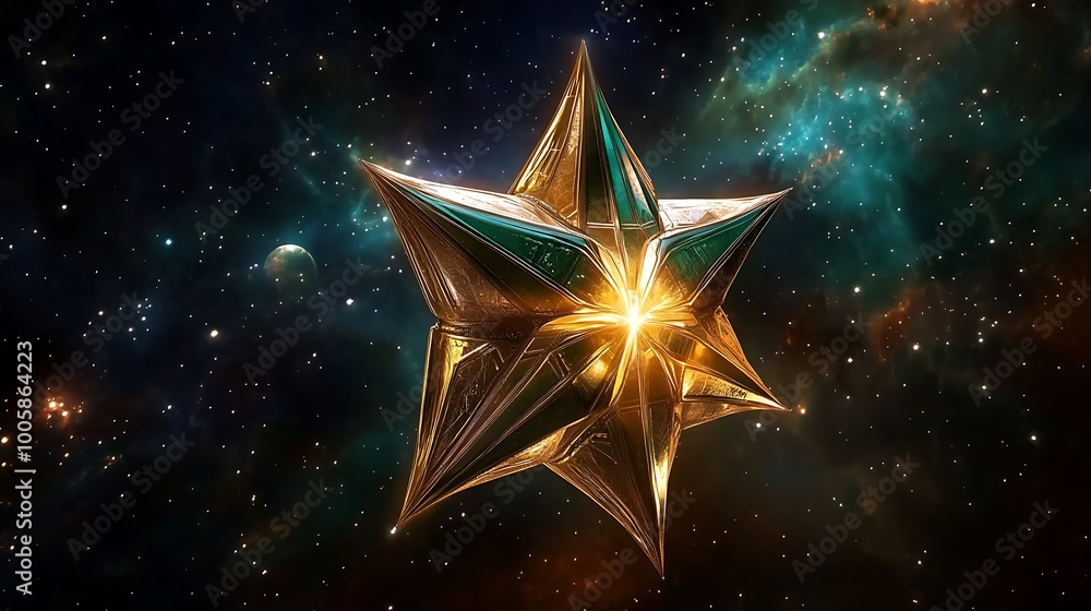 Golden Star In Space Futuristic Geometric Star Sci Fi Star Golden Star In Space Futuristic Geometric Star Sci Fi Star