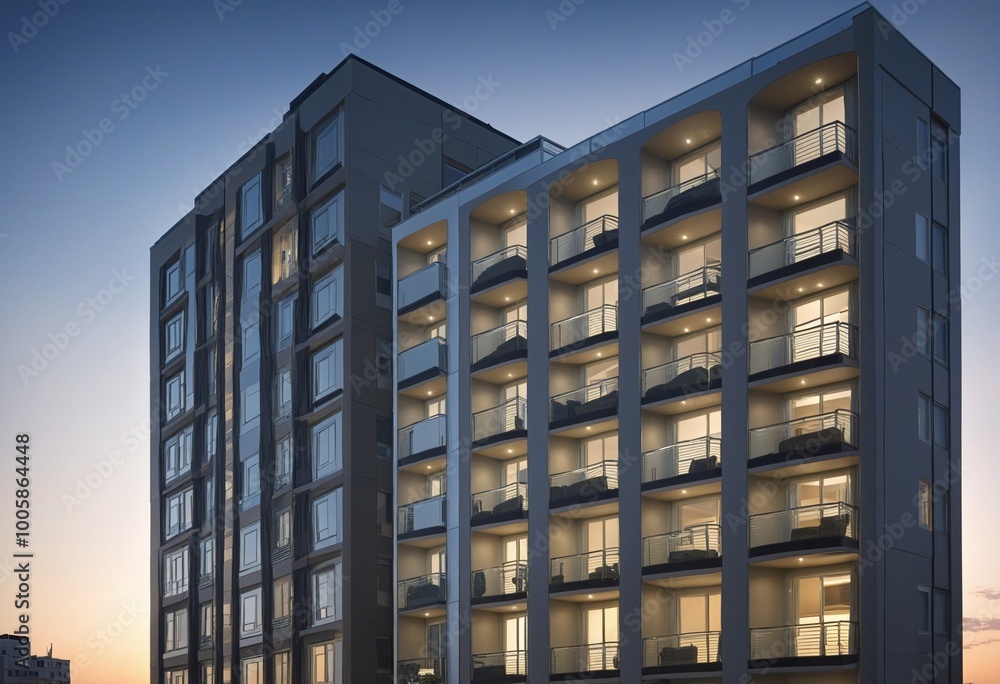 Fototapeta premium Facade view of modern building - Illustration