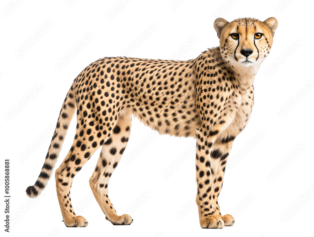 a cheetah standing on a white background a cheetah standing on a white background