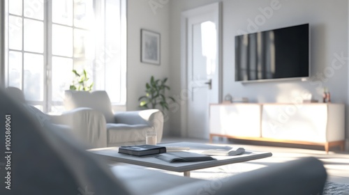 Wallpaper Mural A modern living room with a cozy atmosphere and minimalistic decor. Torontodigital.ca