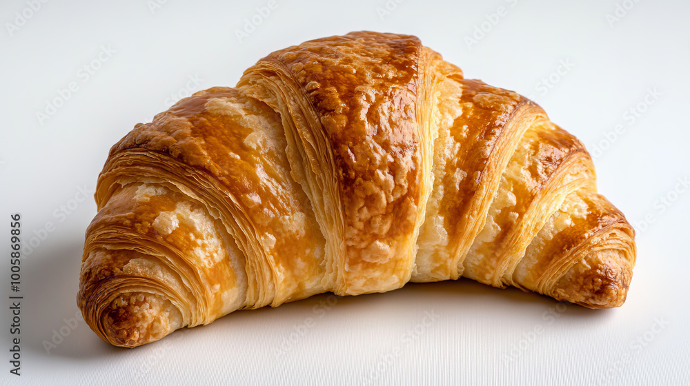 A single croissant, shown up close, against a plain white background. A single croissant, shown up close, against a plain white background.
