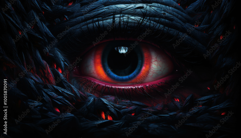 Mysterious Room with Glowing Eyes in Darkness Mysterious Room with Glowing Eyes in Darkness
