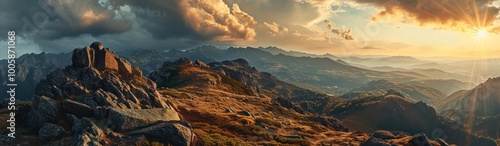 mountain landscape with a vibrant sunset and cloud